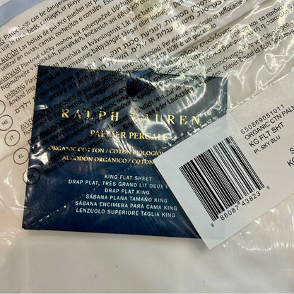 Ralph Lauren Home Organic Cotton Percale Palmer King Flat Sheet Sky Blue NEW