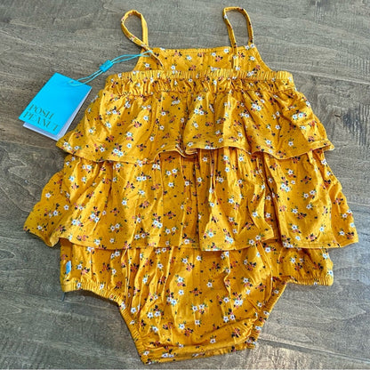 Posh Peanut Toddler Girls Ruffled Bubbled Romper Yellow Floral Print 18-24 M NWT