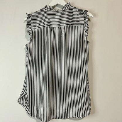 Loft Women’s Sleeveless Ruffle Striped Blouse Black White Size Medium EUC Girly