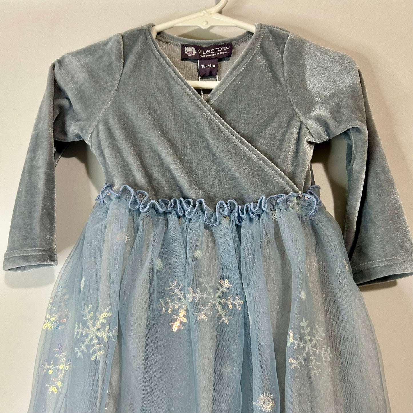 EleStory Toddler Girls Story Ballroom Dress Blue 18-24M NWT Velour Snowflake