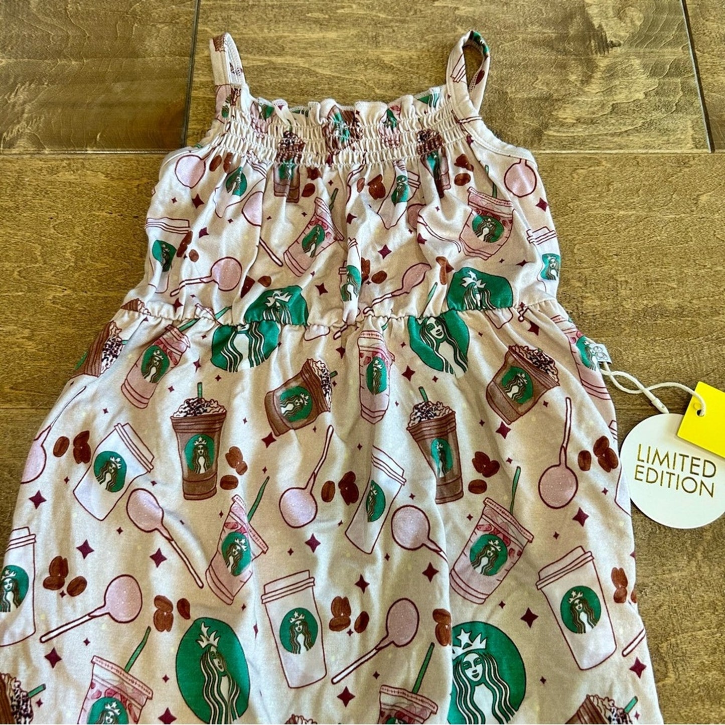 Monkeeroos Pajamas Girls Starbucks Cake Pop Romper Pjs Tan NWT Coffee Limited