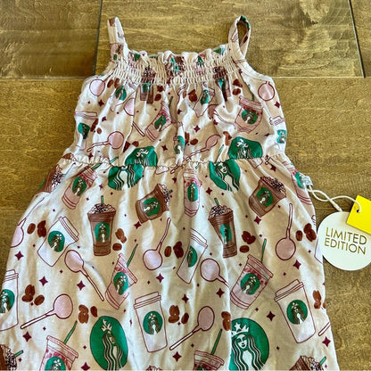 Monkeeroos Pajamas Girls Starbucks Cake Pop Romper Pjs Tan NWT Coffee Limited