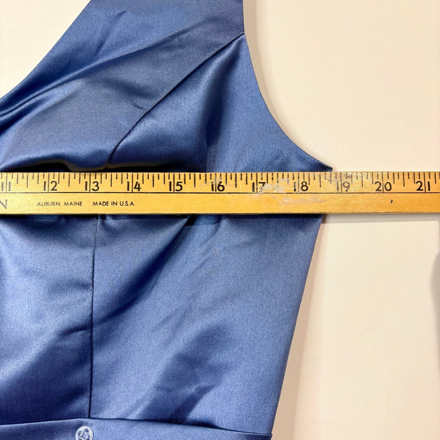 Miss Veil Satin Tea Length Dress Double V Neck Bow Detail Pockets NWT Blue Small