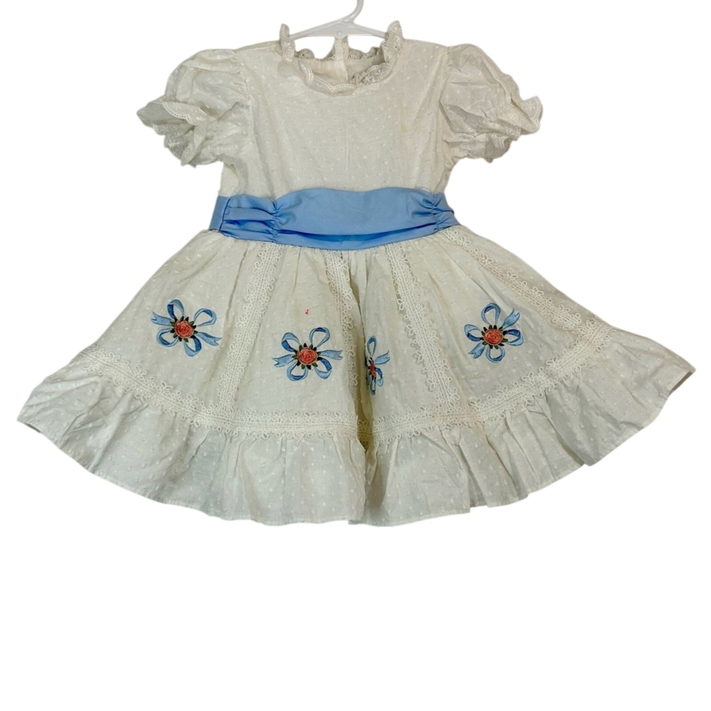 Only Little Once Toddler Girls Swiss Dot Flower Bow Dress White Size 2 FLAW Cute
