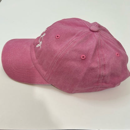 Salty Embroidered Vintage Washed Cotton Baseball Cap Hat Pink White NEW Girly