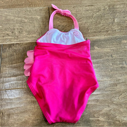 Gymboree Baby Girls Flamingo One Piece Swimsuit Pink Size 6-12 M EUC Bow Girly