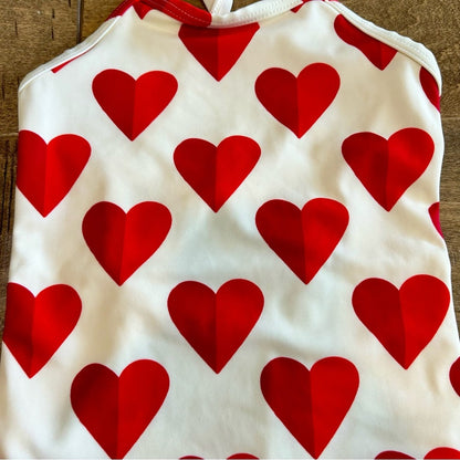 Hanna Andersson Girls Sunblock One Piece Hearts Swimsuit Cream Red 18-24 M EUC