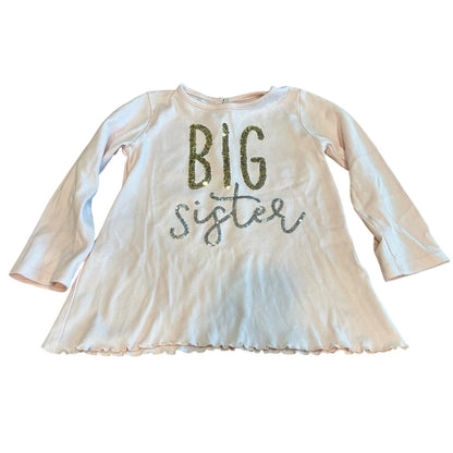 Mud Pie Girls Long Sleeve Big Sister Sequin T-Shirt Pink Size Large EUC Matching
